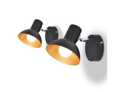 Nástěnná lampa, 2 ks, na 2 žárovky E27, černo-zlatá 244408