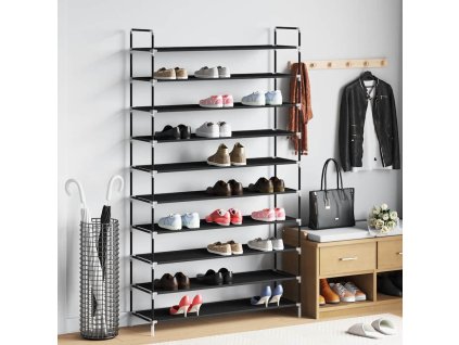 Botník s 10 policemi kov a netkaná textilie černý 245630