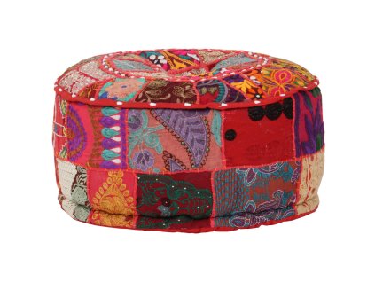 Sedací puf patchwork kulatý bavlna ruční výroba 40x20cm červený 246571