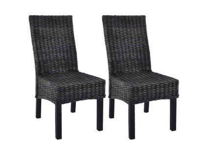 Jídelní židle 2 ks černé ratan kubu a mahagonové dřevo 246656