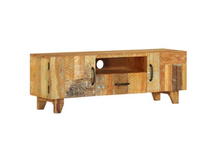 Ručně vyřezávaná TV skříň 120x30x40cm masivní recyklované dřevo 247909