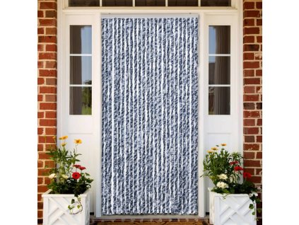 Závěs proti hmyzu modrý, bílý a stříbrný 100 x 220 cm Chenille 284275