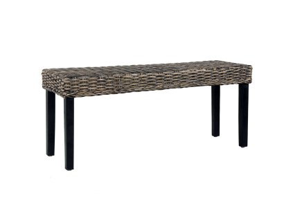 Lavice 110 cm černá přírodní kubu ratan a masivní mahagon 285790