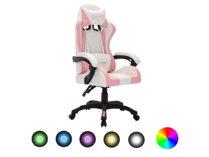 Herní židle s RGB LED podsvícením růžovo-černá umělá kůže 288004