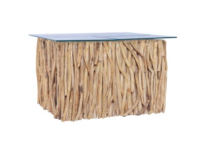 Konferenční stolek skleněná deska 66 x 66 x 40 cm masivní teak 288814