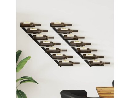 Nástěnný stojan na víno na 14 lahví 2 ks černý kov 289565