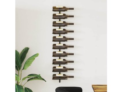 Nástěnný stojan na víno na 10 lahví černý kov 289566