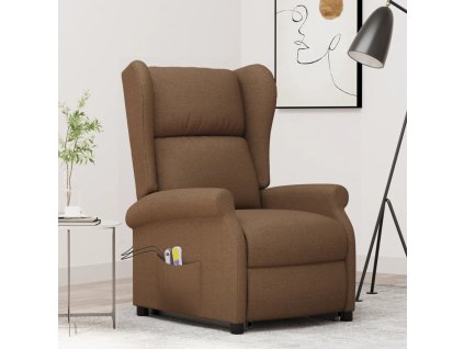 Zvedací masážní křeslo hnědé textil 289744