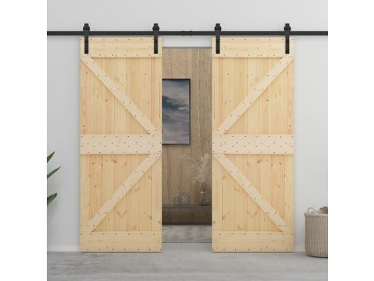 Posuvné dveře se setem kování 80 x 210 cm masivní borové dřevo 3057586