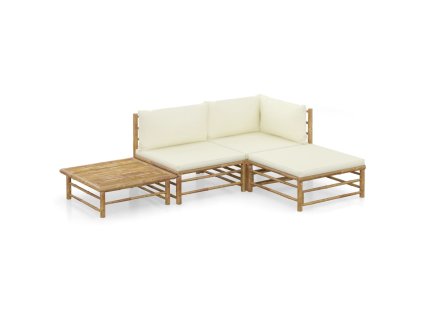 4dílná zahradní sedací souprava + krémově bílé podušky bambus 3058189