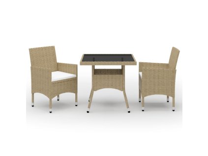 3dílný zahradní jídelní set béžový polyratan a sklo 3058310