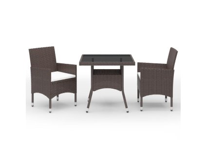 3dílný zahradní jídelní set hnědý polyratan a sklo 3058311
