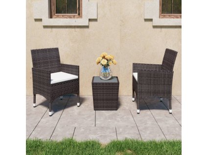 3dílný bistro set polyratan a tvrzené sklo hnědý 3058361