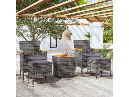 5dílný zahradní bistro set polyratan a masivní akácie šedý 3058377