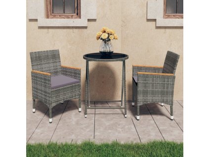 3dílný zahradní bistro set polyratan a tvrzené sklo šedý 3058385