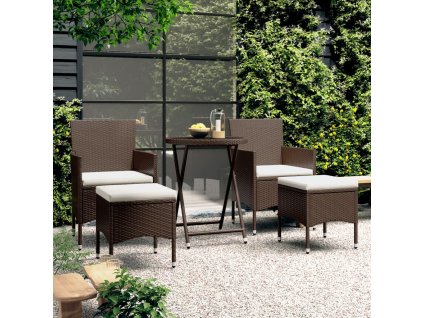 5dílný zahradní bistro set polyratan a tvrzené sklo hnědý 3058391