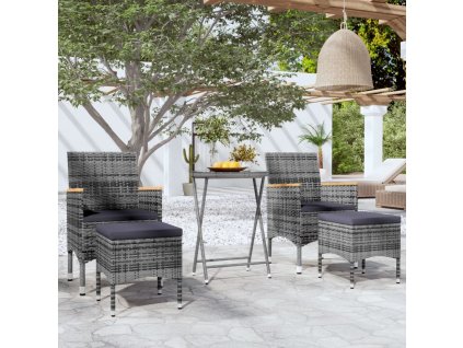 5dílný zahradní bistro set polyratan a tvrzené sklo šedý 3058395