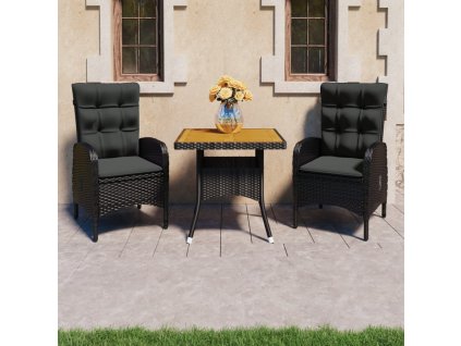 3dílný zahradní jídelní set polyratan a akáciové dřevo černý 3058527