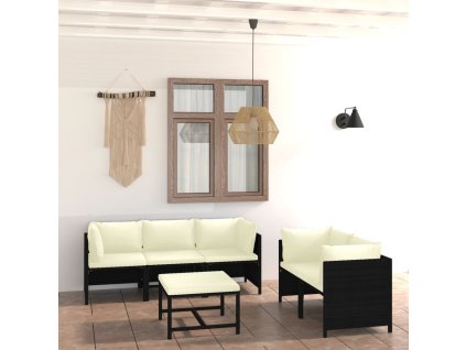 6dílná zahradní sedací souprava s poduškami polyratan černá 3059786