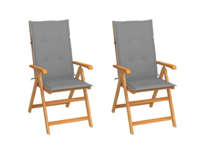 Zahradní židle 2 ks s šedými poduškami masivní teak 3062377