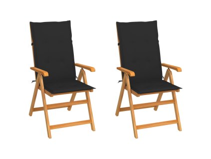Zahradní židle 2 ks s černými poduškami masivní teak 3062383