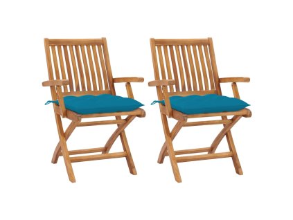 Zahradní židle 2 ks světle modré podušky masivní teak 3062425
