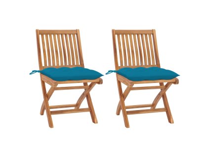 Zahradní židle 2 ks světle modré podušky masivní teak 3062452