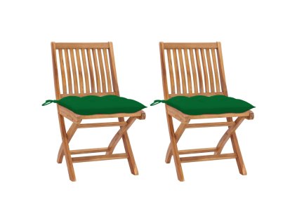 Zahradní židle 2 ks zelené podušky masivní teak 3062453