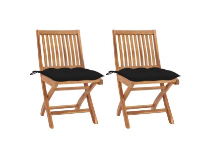 Zahradní židle 2 ks černé podušky masivní teak 3062455