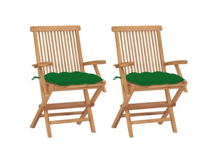 Zahradní židle se zelenými poduškami 2 ks masivní teak 3062507