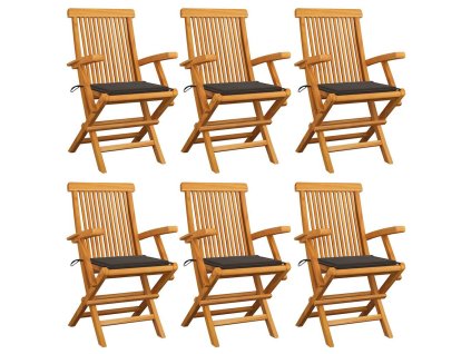 Zahradní židle s taupe poduškami 6 ks masivní teak 3062549