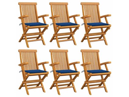Zahradní židle s královsky modrými poduškami 6 ks masivní teak 3062551