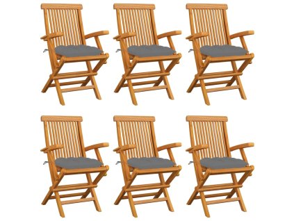 Zahradní židle s šedými poduškami 6 ks masivní teak 3062557
