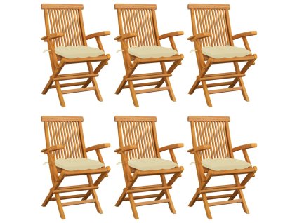 Zahradní židle s krémově bílými poduškami 6 ks masivní teak 3062558