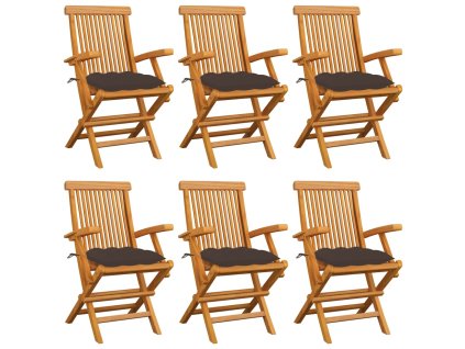 Zahradní židle s šedohnědými poduškami 6 ks masivní teak 3062564