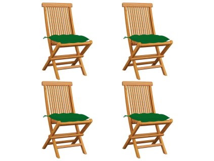 Zahradní židle se zelenými poduškami 4 ks masivní teak 3062588