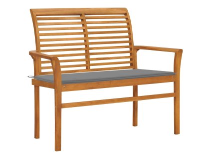 Zahradní lavice s šedou poduškou 112 cm masivní teak 3062650