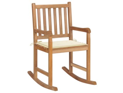 Houpací křeslo s krémovou poduškou masivní teak 3062759