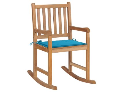 Houpací křeslo s modrou poduškou masivní teak 3062761