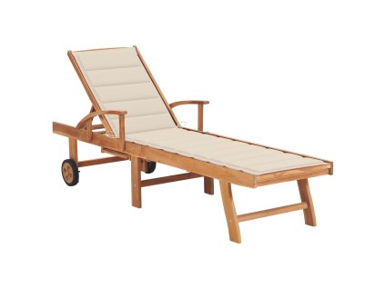 Zahradní lehátko s krémovou poduškou masivní teak 3063008