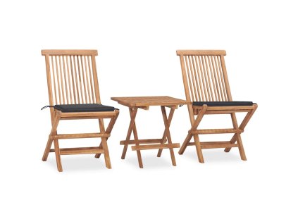 3dílný skládací zahradní jídelní set s poduškou masivní teak 3063198