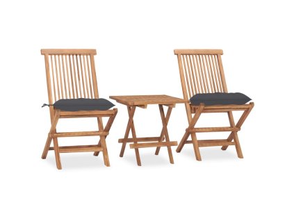 3dílný skládací zahradní jídelní set s poduškou masivní teak 3063213