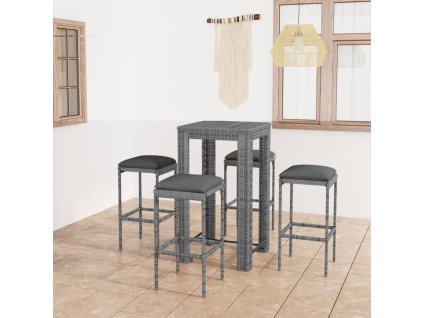 5dílný zahradní barový set s poduškami polyratan šedý 3064779