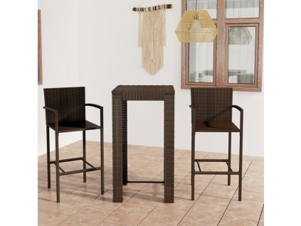 3dílný zahradní barový set s područkami polyratan hnědý 3064804