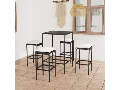 5dílný zahradní barový set s poduškami polyratan černý 3064820