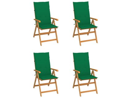 Zahradní židle 4 ks zelené podušky masivní teak 3065535