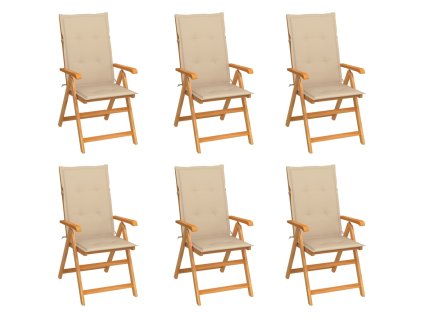 Zahradní židle 6 ks béžové podušky masivní teak 3065563