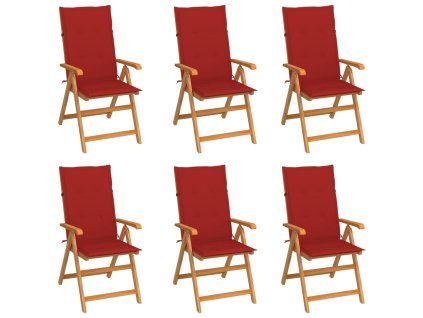 Zahradní židle 6 ks červené podušky masivní teak 3065566