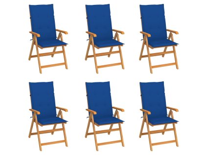 Zahradní židle 6 ks s královsky modrými poduškami masivní teak 3065570