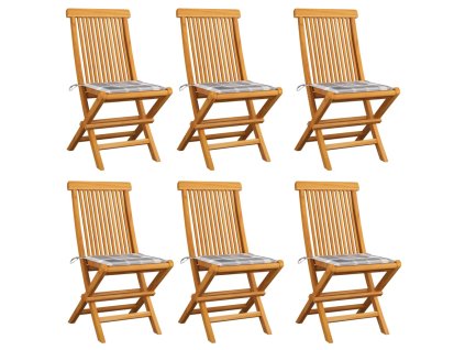 Zahradní židle s šedými károvanými poduškami 6 ks masivní teak 3065604